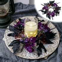 YIMWNYI Candle Wreath, Artificial Flowers, Halloween Decorations, Silk Maple Leaves, Centerpiece for Dining Table, Candlestick Ring, Wreath for Home Party