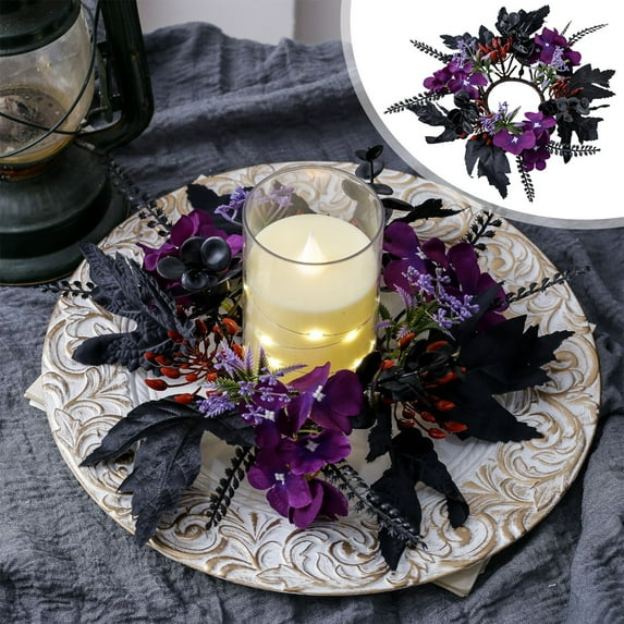 YIMWNYI Candle Wreath, Artificial Flowers, Halloween Decorations, Silk Maple Leaves, Centerpiece for Dining Table, Candlestick Ring, Wreath for Home Party