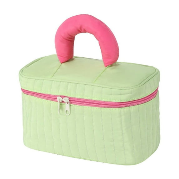 YIMWNYI Canvas Makeup Bag with Handle, Waterproof Toiletry Organizer, Large Capacity with Brush Divider, Travel Cosmetic Bag for Teens and Girls, Zipper Closure, Multiple Pockets