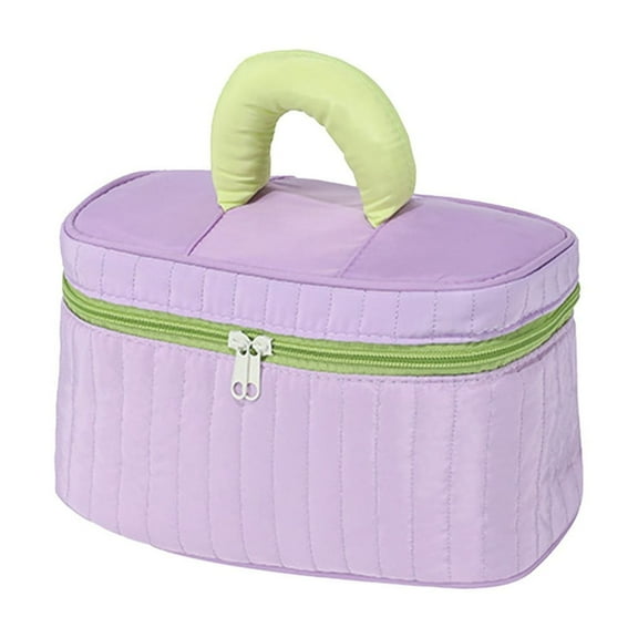 YIMWNYI Canvas Makeup Bag with Handle, Waterproof Toiletry Organizer, Large Capacity with Brush Divider, Travel Cosmetic Bag for Teens and Girls, Zipper Closure, Multiple Pockets