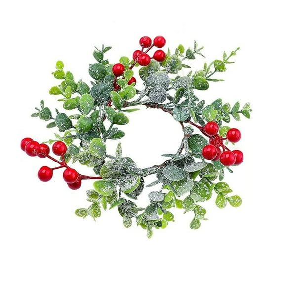 YIMWNYI Christmas Candle Wreath, Artificial Flower Garland, Holiday Decorations, Table Centerpiece, Perfect for Parties and Gifts, Floral Candle Holder Ring