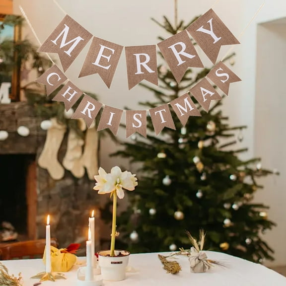 YIMWNYI Christmas Decorations Pull Flags, Holiday Party Banners, MERRY CHRISTMAS Hanging Bunting, Versatile Home Decor, Durable Linen Decor, Festive Party Supplies