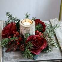 YIMWNYI Christmas Decorations Red Fruit Candlestick, Aromatherapy Wreath Ring, Holiday Table Centrepiece, Artificial Flower Garland, Decorative Candle Holder