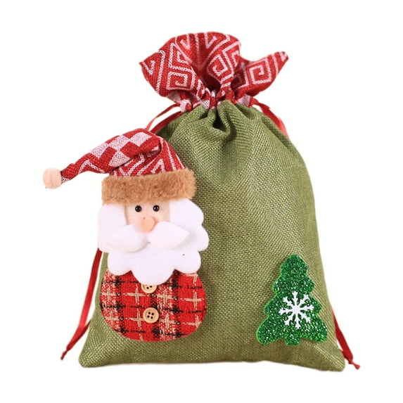 YIMWNYI Christmas Gift Bag Three-dimensional Linen Gift Bag, Santa Claus Snowman Reindeer, Festive Holiday Packaging, Durable Cloth Material, Cute Design for Small Gifts