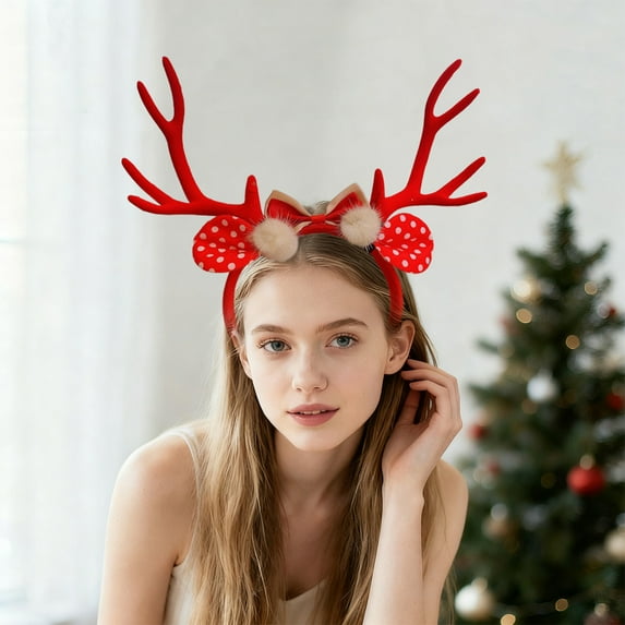 YIMWNYI Christmas Oversized Mori Bow Tie Antlers Hair Bands, Festive Accessory, Holiday Headband, Cute Decorations, Comfortable Wearing Experience, Unique Fashion Style