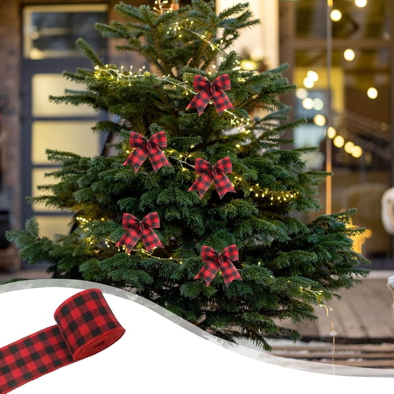 YIMWNYI Christmas Plaid Ribbon, Christmas Tree Decoration, DIY Webbing, Imitation Linen Material, Versatile Holiday Decor, Perfect for Weddings and Events