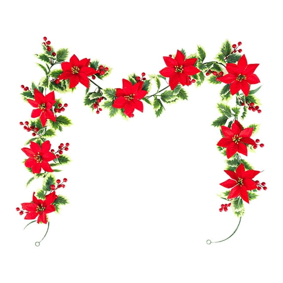 YIMWNYI Christmas Rattan Red Flower Home Decoration, Artificial Maple Leaves, Festive Wall Hanging, Holiday Decor, Fall Home Decoration, Simulation Rattan