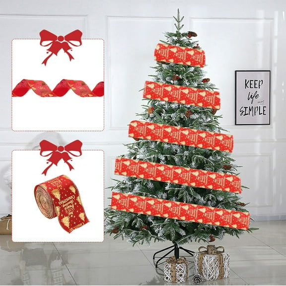 YIMWNYI Christmas Red Ribbon Bow, Handmade Plush Decorative Ribbon, Premium Cloth Material, Christmas Tree Pattern, Wide Woven Ribbon, Gift Wrapping & Tree Decor, Reusable Holiday Ambiance Gift