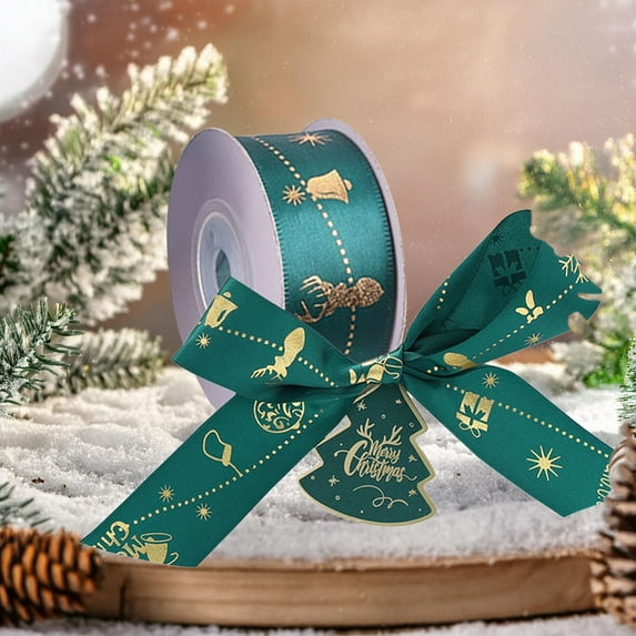 YIMWNYI Christmas Ribbon Stamping Gift Packaging Bow, Red Green Polyester Decoration, Ideal for DIY Wrapping, Tree Decor, Wreath Making, Holiday Embellishments