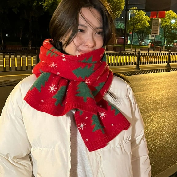 YIMWNYI Christmas Scarf Women's Printed Scarf, Holiday Gift, Long Unisex Scarf, Winter Warm Faux Wool Neck Scarf, Festive Shawl for Parties & Gatherings