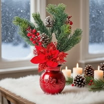 YIMWNYI Christmas Simulation Bouquet, Pine Cones, Red Fruit, Poinsettia, Artificial Flowers for Home Decoration, Waterproof Outdoor Decor, Year-Round Garden Arrangement