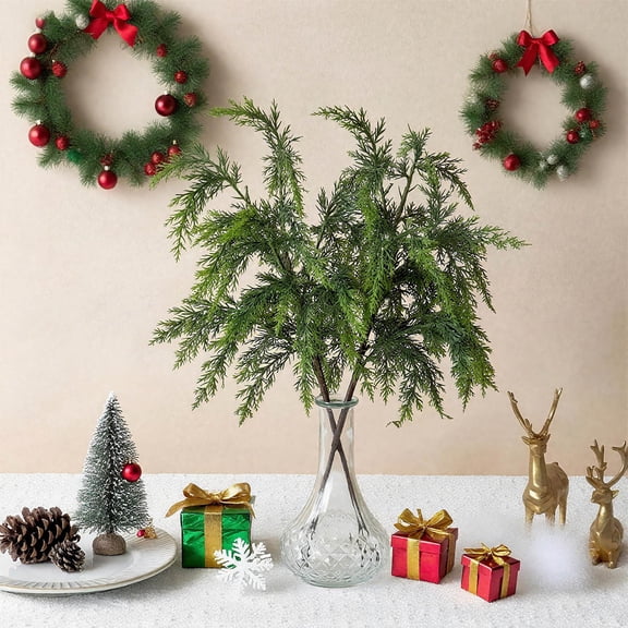 YIMWNYI Christmas Simulation Plastic Green Plant Decor, Waterproof Sun-Proof Decor, Flexible Bendable Branches, Indoor/Outdoor Home Decor, Festive Christmas Plant Ornament