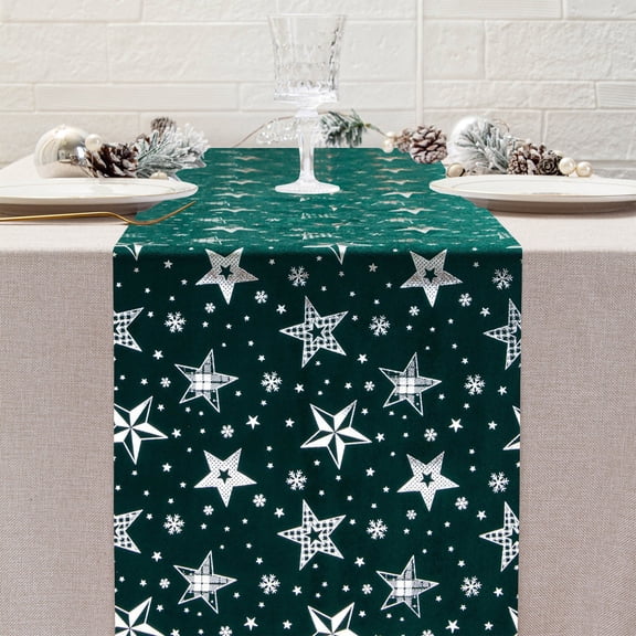 YIMWNYI Christmas Star Table Runner, Velvet Polyester Table Flag, Holiday Decor, Snowflakes Pattern, Festive Dining Room Decoration, Suitable for Theme Parties and Special Events