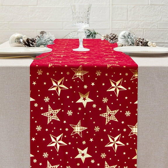 YIMWNYI Christmas Star Table Runner, Velvet Polyester Table Flag, Holiday Decor, Snowflakes Pattern, Festive Dining Room Decoration, Suitable for Theme Parties and Special Events