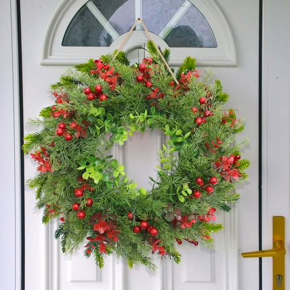 YIMWNYI Christmas Wreath, Red Fruit Door Hanging Decoration, Artificial Floral Ornament, Seasonal Home Decor, Unique Holiday Gift, Elegant Front Door Decor