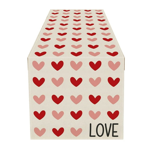 YIMWNYI Valentines Day Table Runner Heart Table Flag Love Themed Linen Table Decoration for Wedding Anniversary Holiday Home Decor 47.24x12.99in Multicolor