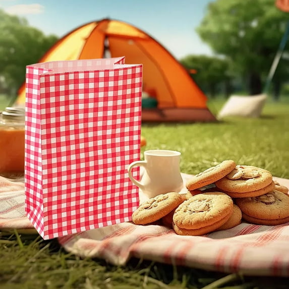 YIMWNYI Colorful Plaid Kraft Paper Bag Gift Wrap, Party Favor Bag, Cute Storage Organizer Bag, Perfect for Snacks and Small Gifts, Ideal for Picnics and Events, Eco-Friendly Paper Gift Bag