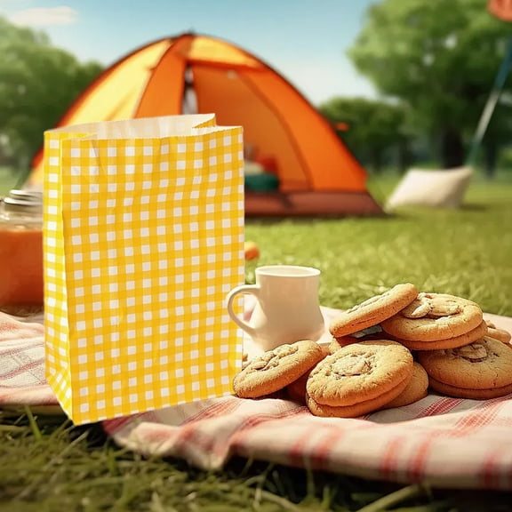 YIMWNYI Colorful Plaid Kraft Paper Bag Gift Wrap, Party Favor Bag, Cute Storage Organizer Bag, Perfect for Snacks and Small Gifts, Ideal for Picnics and Events, Eco-Friendly Paper Gift Bag