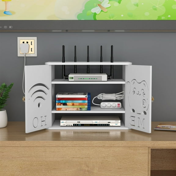 YIMWNYI Corner Wifi Router Storage Box, Versatile Storage Organizer, Wireless Modem Holder, Moisture Proof Protector, Multi-Device Management, Durable Plastic Storage Solution