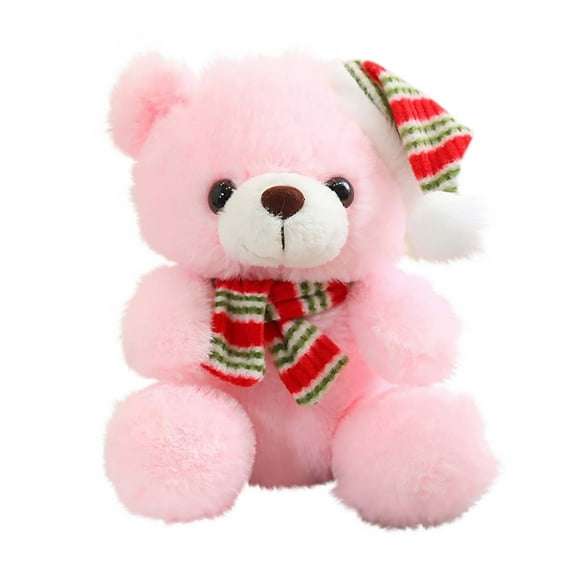 YIMWNYI Cute Green and White Striped Bear Plush Toy with Santa Hat - Soft, Skin-friendly Christmas Decoration for Kids and Adults