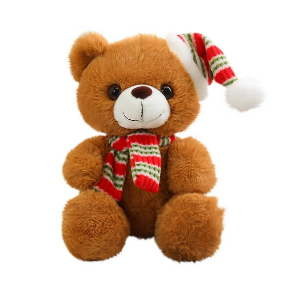 YIMWNYI Cute Green and White Striped Bear Plush Toy with Santa Hat - Soft, Skin-friendly Christmas Decoration for Kids and Adults