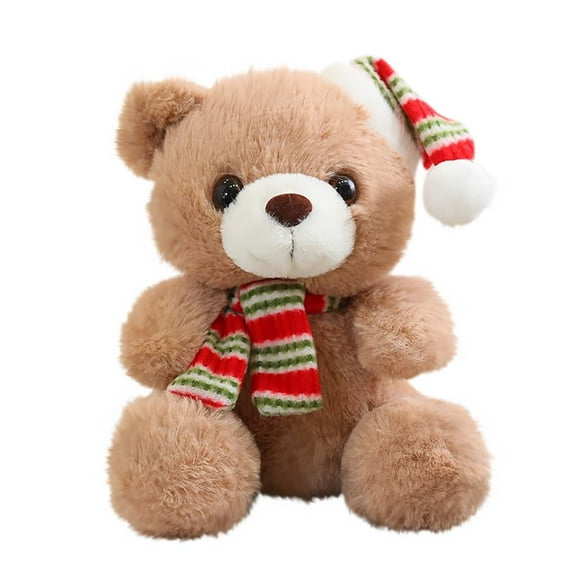 YIMWNYI Cute Green and White Striped Bear Plush Toy with Santa Hat - Soft, Skin-friendly Christmas Decoration for Kids and Adults