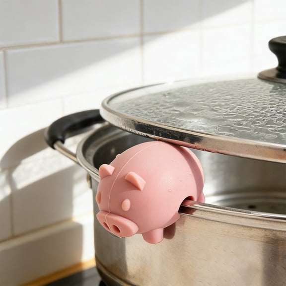 YIMWNYI Cute Pig Shaped Silicone Avoid Spill Pot Lid Clip, Kitchen Cooking Accessory, Prevents Overflow, Ideal for Soup and Stewing, Practical Kitchen Gift, Versatile Cooking Companion