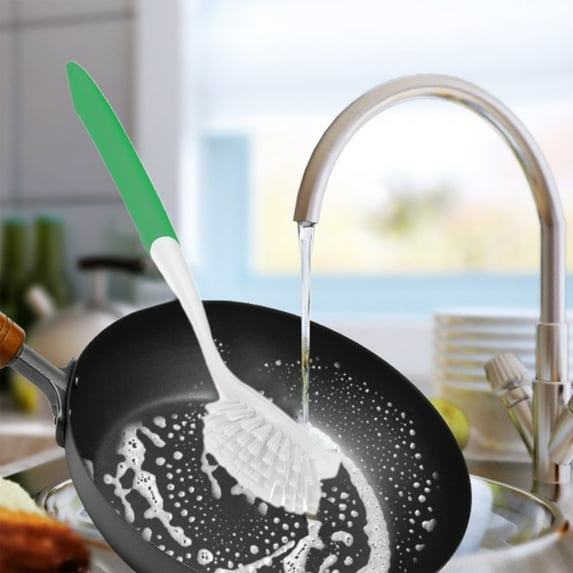 YIMWNYI Dishwashing Brush With Handle, Stiff Bristles, Built-in Spatula for Cleaning Cutlery, Pots, Pans and Kitchen Sink, Ergonomic Non-Slip Handle, Long-Lasting Fibre Bristles
