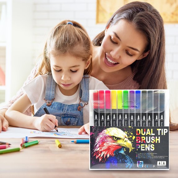 YIMWNYI Double Line Watercolor Pen Set, 24 Color Hand-Painted Highlighter Markers with Dual Tips, Ideal for Drawing, Illustration, and Creative Designs, Easy to Use, Smooth Coverage