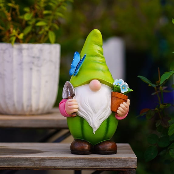 YIMWNYI Dwarf Statue Solar Garden Decoration, Resin Gnome Figurine with White Beard, Outdoor Lighting Ornament, Whimsical Patio Decor, Durable and Weather-Resistant Garden Art