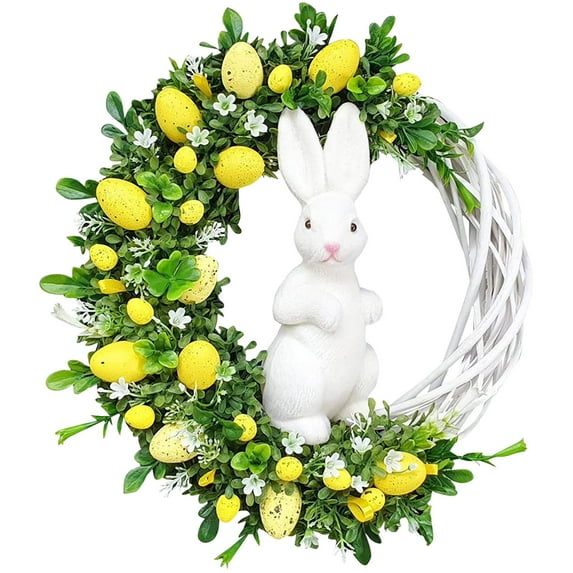 YIMWNYI Easter Bunny Wreath 25cm - Cute Acrylic Easter Hanging Wreath, Spring Holiday Decorations for Front Door, Indoor & Outdoor Party Decor