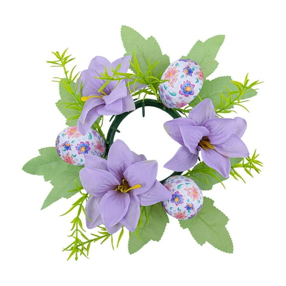 YIMWNYI Easter Egg Candle Holder Wreath, Multicolor Artificial Flower Garland, Plastic Candle Ring for Dining Table, Living Room, Easter Decoration