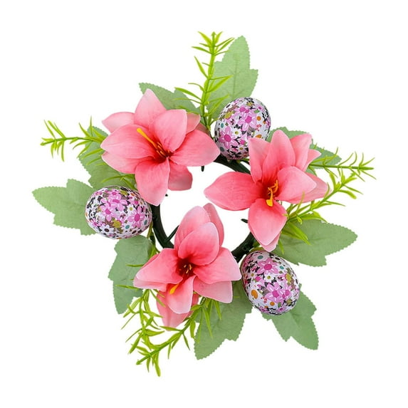 YIMWNYI Easter Egg Candle Holder Wreath, Multicolor Artificial Flower Garland, Plastic Candle Ring for Dining Table, Living Room, Easter Decoration