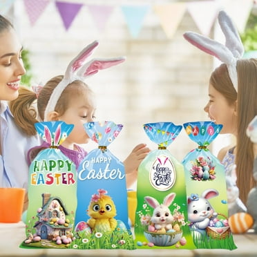 YIMWNYI Easter Packaging Bags – 50 Pcs Multicolor Candy Bags with Bunny, Egg, and Butterfly Designs, Perfect for Easter Gifts, Snacks, and Party Favors