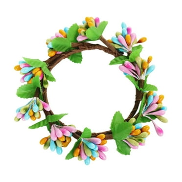 YIMWNYI Easter Small Decorative Wreath, Colorful Spring Floral Wreath with Berries, Easter Candle Wreath for Tabletop or Desktop Decoration