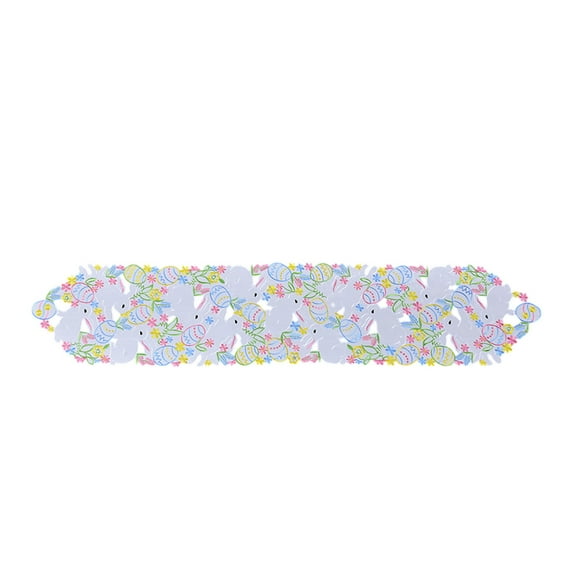YIMWNYI Easter Table Runner, Embroidered Bunny Eggs Design, Durable & Wrinkle-Resistant Polyester, Holiday Theme Home Decoration for Dining Table Parties
