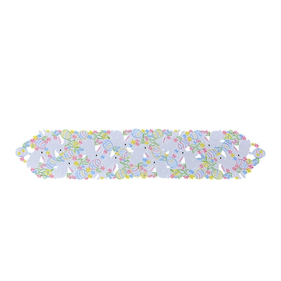 YIMWNYI Easter Table Runner, Embroidered Bunny Eggs Design, Durable & Wrinkle-Resistant Polyester, Holiday Theme Home Decoration for Dining Table Parties