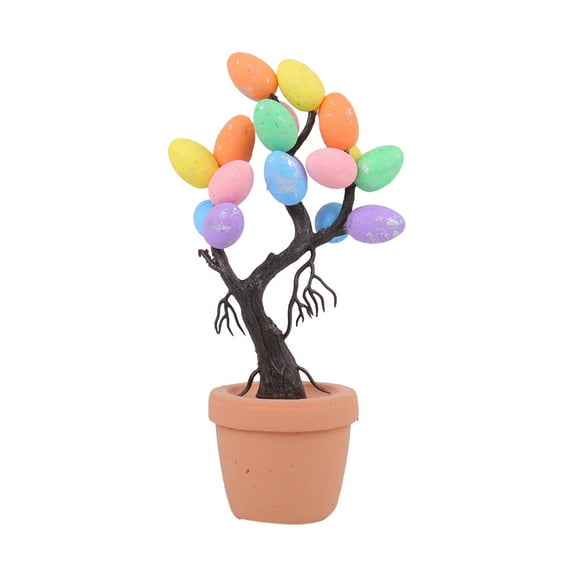 YIMWNYI Easter Tree Potted Decoration, Colorful Egg Design, Small Tabletop Easter Tree for Spring Holiday Décor, Lightweight Plastic & Foam, 5.51x2.76x10.63in