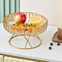 YIMWNYI Elegant Fruit Bowl Pedestal, Decorative Tray for Kitchen & Dining Table, Multi-Functional Countertop Organizer with Golden Base, Home Decor Accent