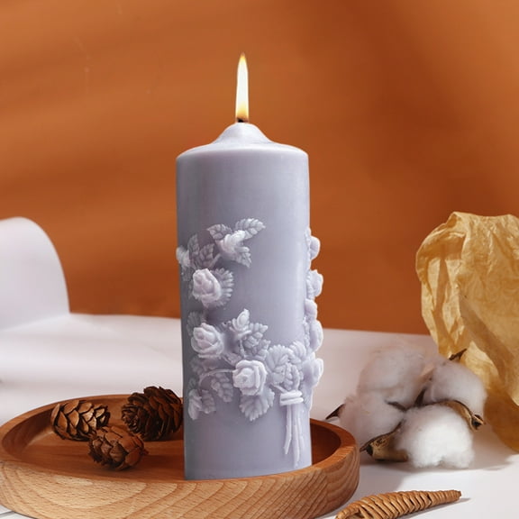 YIMWNYI Embossed Rose Flower Column Aromatherapy Candle, Valentine's Day Scented Candle for Bedroom, Living Room, Bathroom, Holiday Gift with Pleasant Aroma and Wax Melting Lamp Function