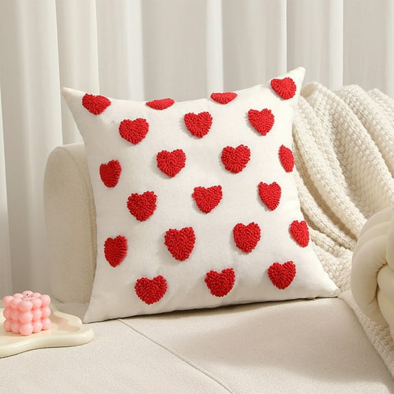 YIMWNYI Embroidered Love Heart Pillow Cover, 17.71x17.71 Inches, Soft Linen Decorative Pillowcase for Sofa, Bed, Home, Holiday, Valentine's Day, Multicolor