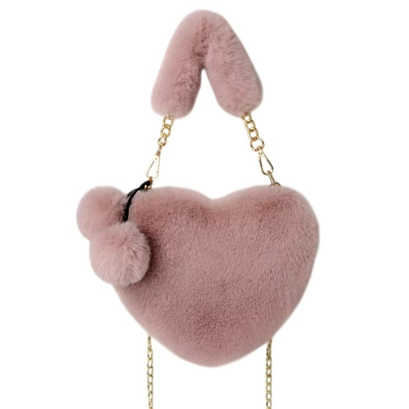 YIMWNYI Fashion Heart Shaped Crossbody Bag for Women, Cute Chain Shoulder Handbag, Faux Fur Coin Purse with Zip Closure, Soft Cotton Lining, Lightweight and Stylish, Ideal Gift for Young Girls