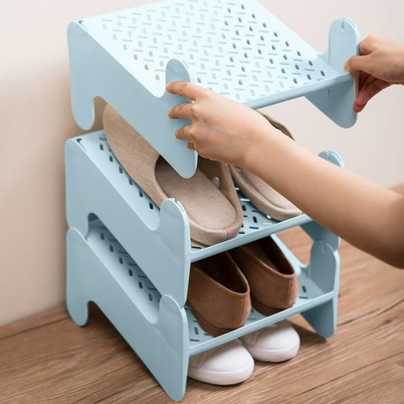 YIMWNYI Foldable Shoe Rack, Stackable Storage Organizer, Multifunctional Shoe Organizer, Waterproof and Durable Plastic, Versatile Home Storage Solution, Non-Perforated Design