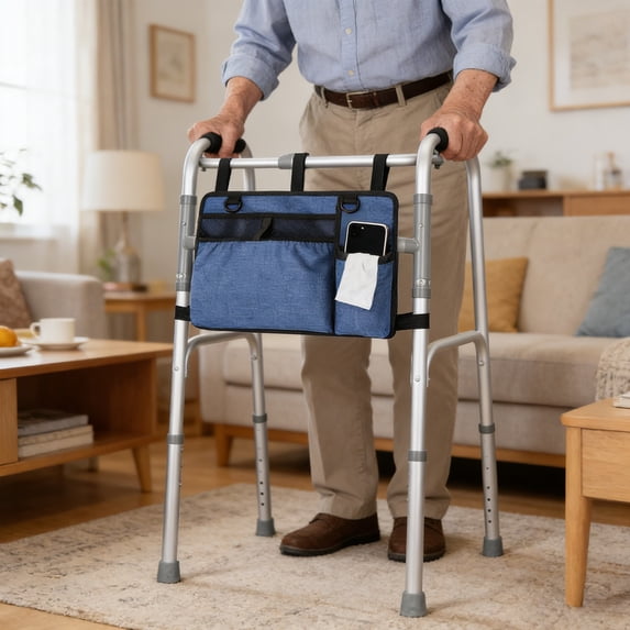 YIMWNYI Foldable Walking Frame Bag, Wheelchair Side Organizer, Large Capacity, Practical Storage, Easy Access for Essentials, Durable Oxford Cloth