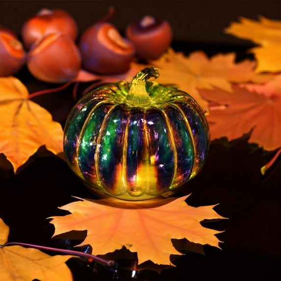 YIMWNYI Glass Pumpkin Lantern Night Light, Halloween Decorations, Multicolor Pumpkin Lamp, Battery Operated, Indoor Outdoor Decor, Halloween Party Focal Point