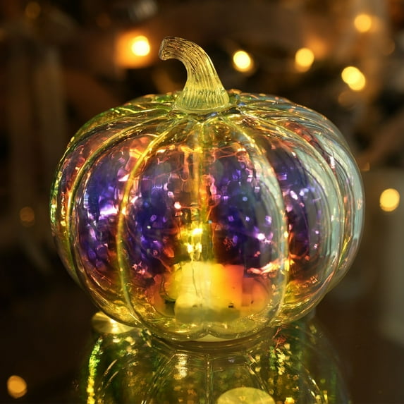 YIMWNYI Glass Pumpkin Lantern Night Light, Halloween Decorative Pumpkin Lights, Multicolor Pumpkin Lamp, Halloween Party Ambiance, Unique Home Décor, Spooky Decoration