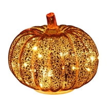 YIMWNYI Glass Pumpkin Light with LED, Fall Decoration, Halloween Centerpiece, Battery Operated Pumpkin Lantern, Elegant Thanksgiving Decor, Seasonal Glass Figurine