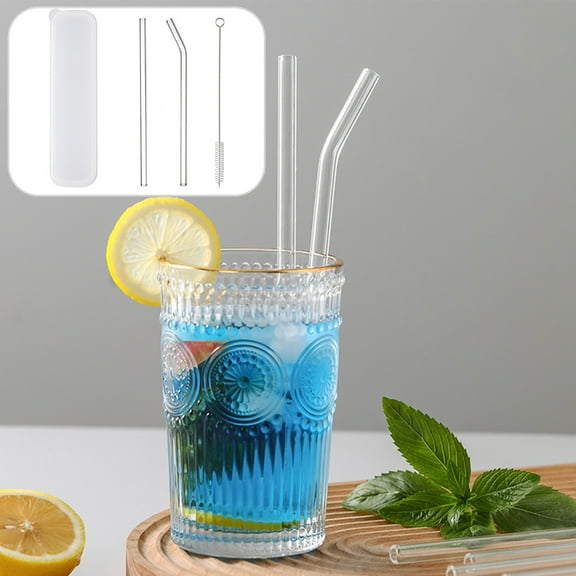YIMWNYI Glass Straws Set, Anti-Lipstick Drinking Straws, Reusable and Washable, Perfect for Parties and Daily Use, Durable Boron Glass with Rounded Nozzle, Eco-Friendly Straw with Cleaning Brush