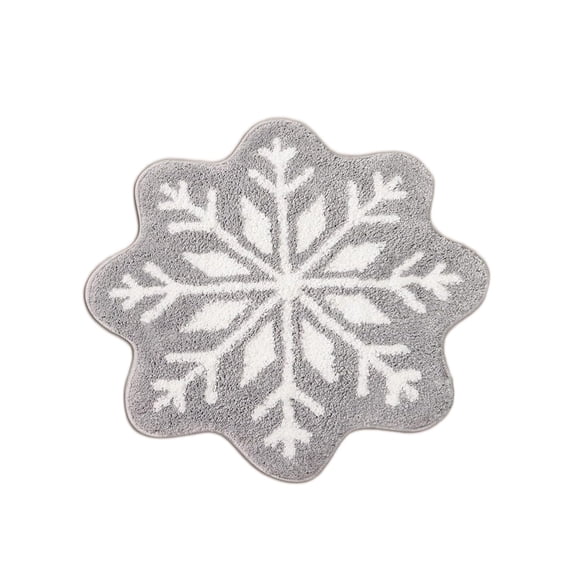 YIMWNYI Gray Christmas Decor Snowflake Bathroom Rug, Non-Slip Round Shaped Washable Bathtub Rug, Soft Plush Kitchen and Door Mat for Holiday Decoration