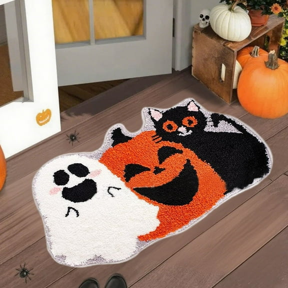 YIMWNYI Halloween Bathroom Decor Rug, Fall Bathroom Decor Rug, Non-Slip Bath Mat, Pumpkin Shape Design, Cozy Kitchen Mat, Thanksgiving Day Room Decor, Versatile Use Rug